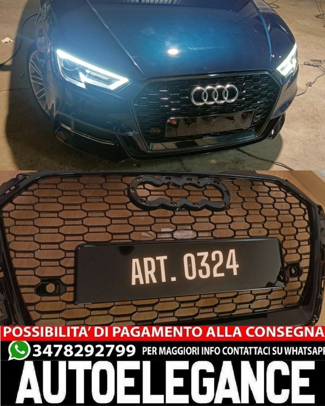 GRIGLIA ADATTA PER AUDI A3 8V 2017-2019 LOOK RS3 NERA ECONOMICA