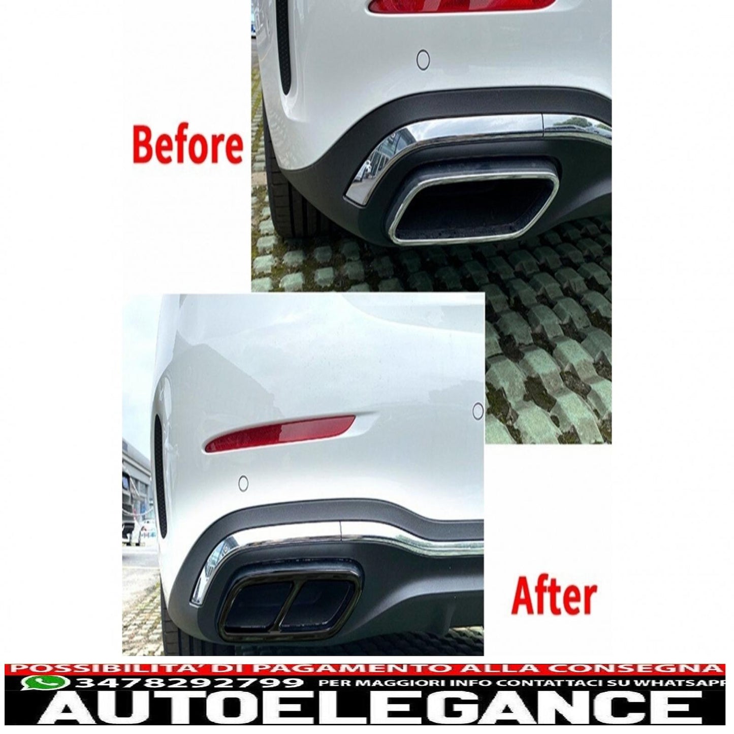 Muffler end frames suitable for mercedes c class w206 s206 sport line (2021-up) piano black