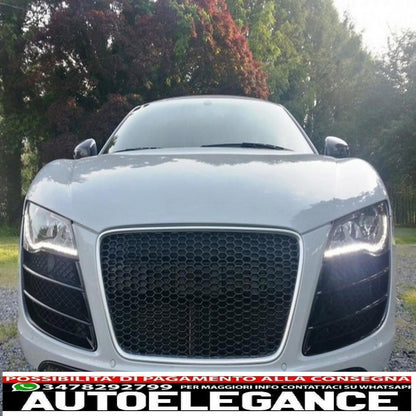 griglia anteriore adatta per audi r8 (2007-2012) a nido d'ape nero pianoforte