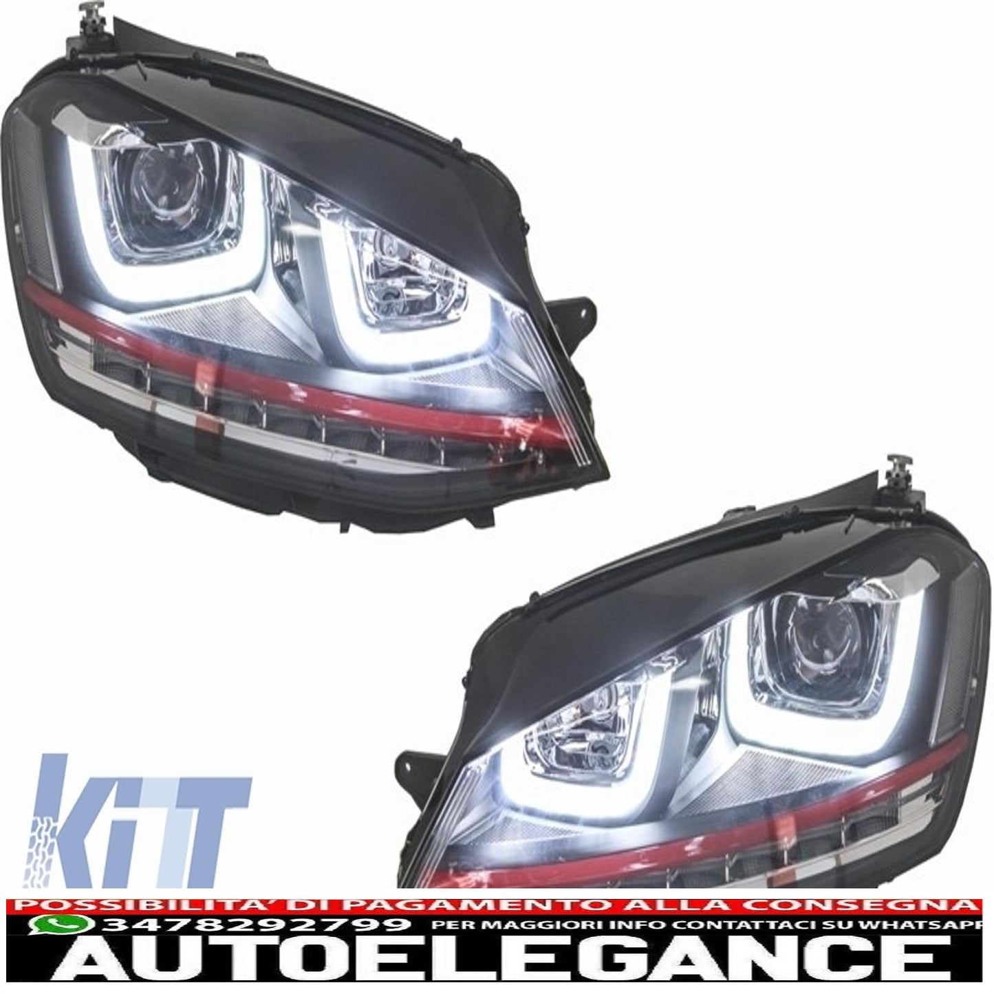 Front bumper suitable for vw golf vii golf 7 from 2013 onwards gti look with 3d red led headlights drl direction indicators 