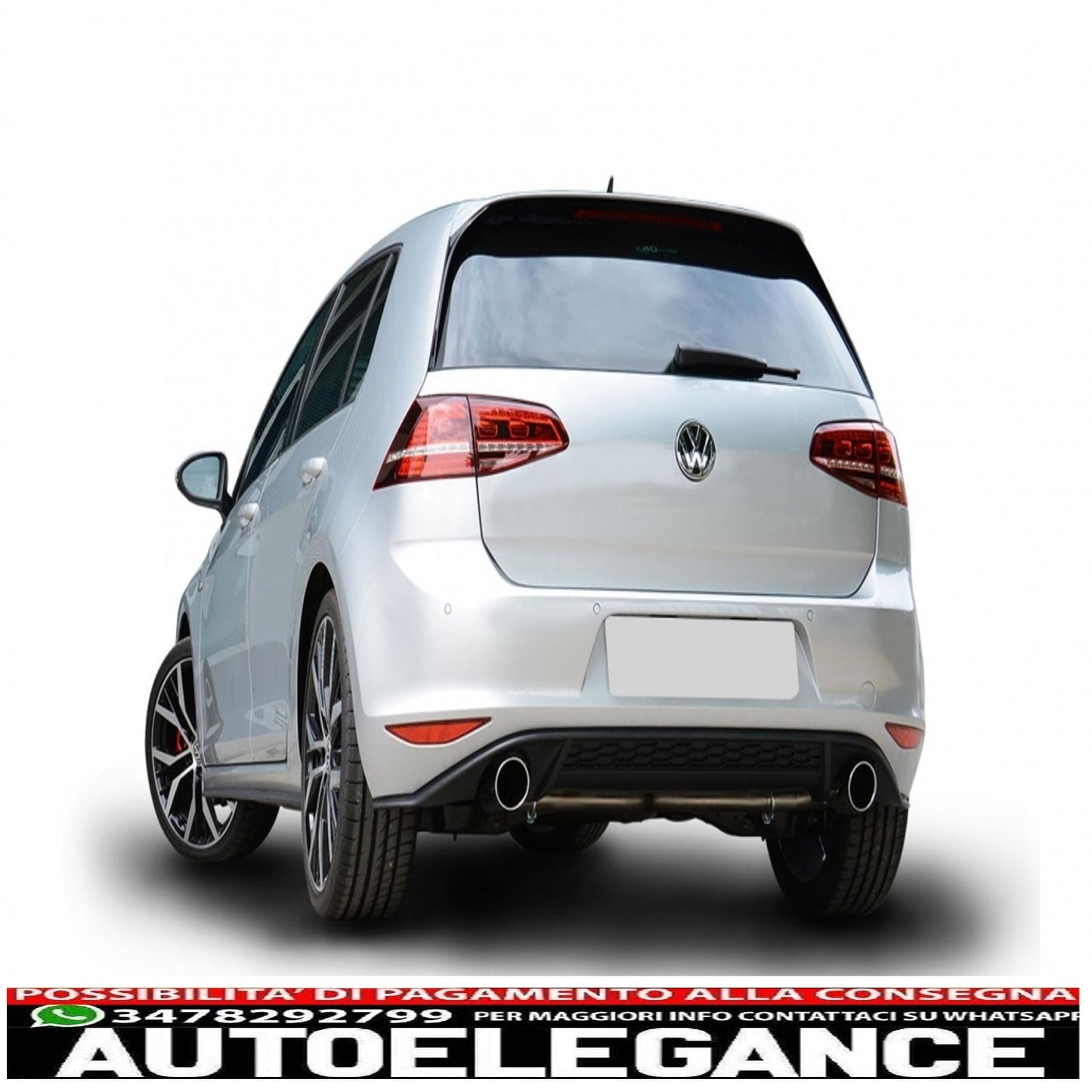 diffusore paraurti posteriore con doppia uscita per terminali di scarico singoli adatto per vw golf 7 vii (2013-2016) design gti
