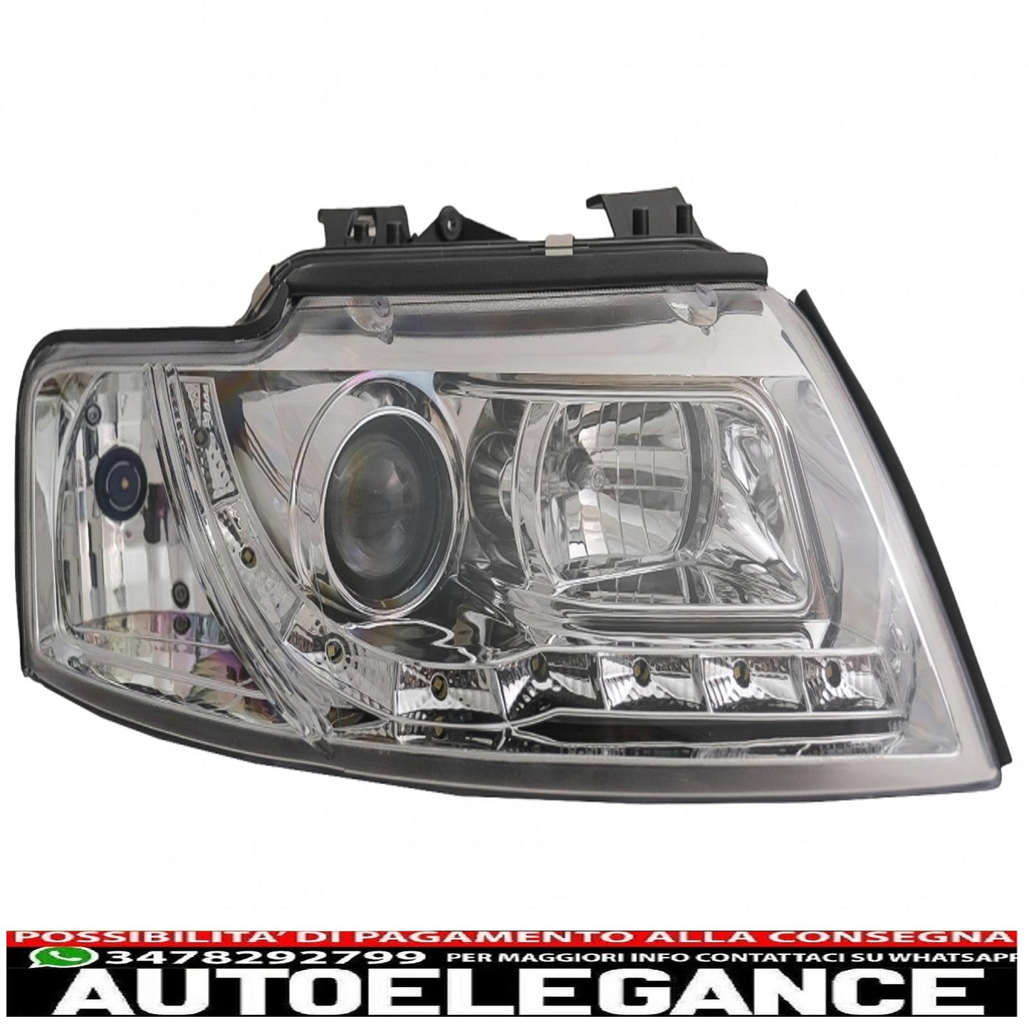 drl led headlights suitable for audi a4 b6 cabrio (2000-2006) chrome