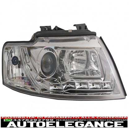 drl led headlights suitable for audi a4 b6 cabrio (2000-2006) chrome