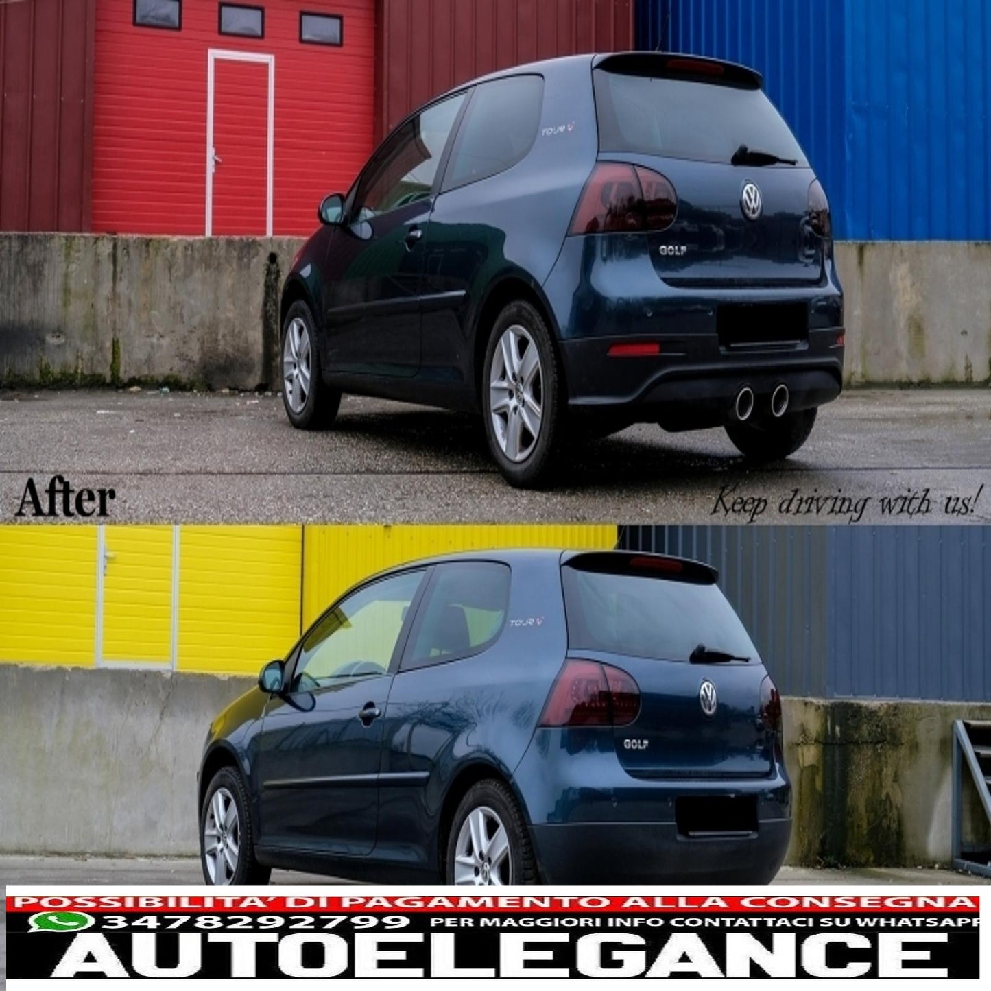 rear bumper extension suitable for vw golf v (2003-2007) r32 look and complete exhaust system