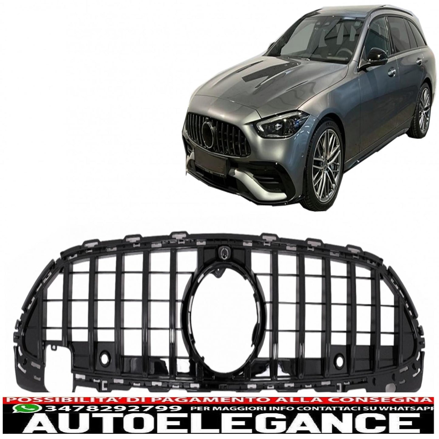 front grille suitable for mercedes c-class w206 sedan s206 t-modell (2021-up) gt-r design panamericana black