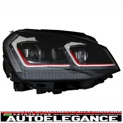 bi-xenon look led headlights suitable for vw golf 7 vii (2012-2017) facelift g7.5 gti design with sequential dynamic cornering lights with central grille 