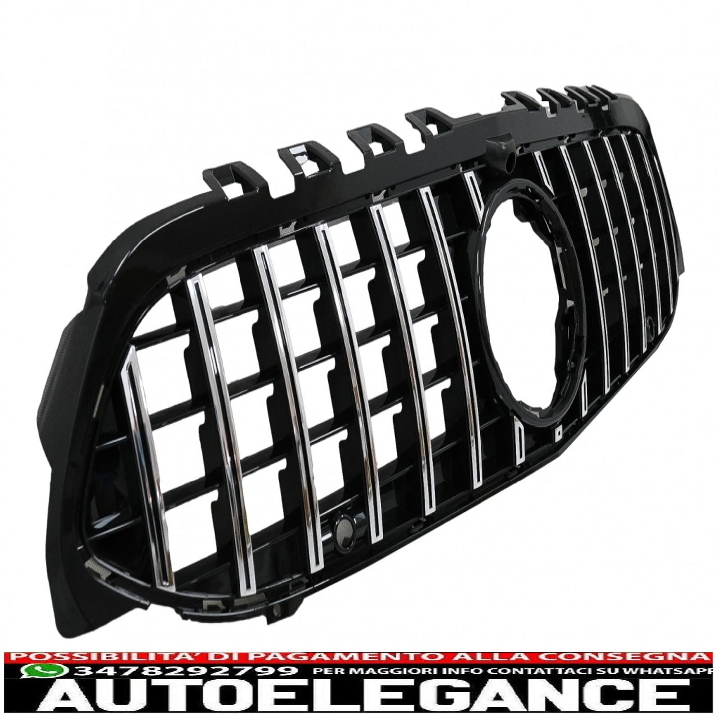 central grille suitable for mercedes a-class w177 hatchback v177 sedan (04.2018-up) gt-r design panamericana black / chrome