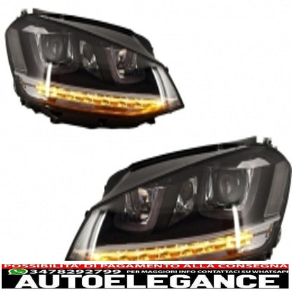 3d led assembly headlights dynamic sequential turn signals fluid drl with grille suitable for vw golf 7 vii (2012-2017) silver look r-line