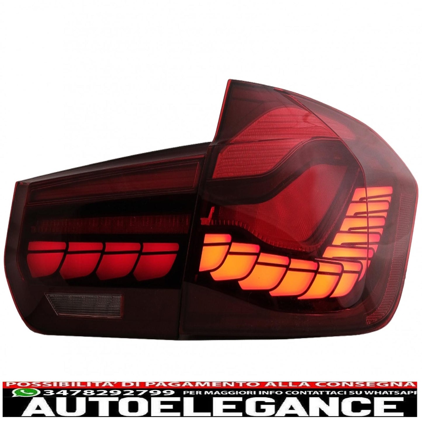 conversione dei fanali posteriori oled al design m4 adatti per bmw serie 3 f30 pre lci e lci (2011-2019) f35 f80 rosso trasparente con luce di svolta sequenziale dinamica AUTOELEGANCERICAMBI