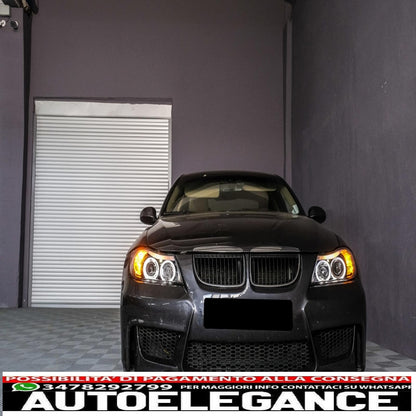 headlights suitable for bmw 3 series e90 sedan e91 touring (03.2005-08.2008) angel eye 2 black halo rims 