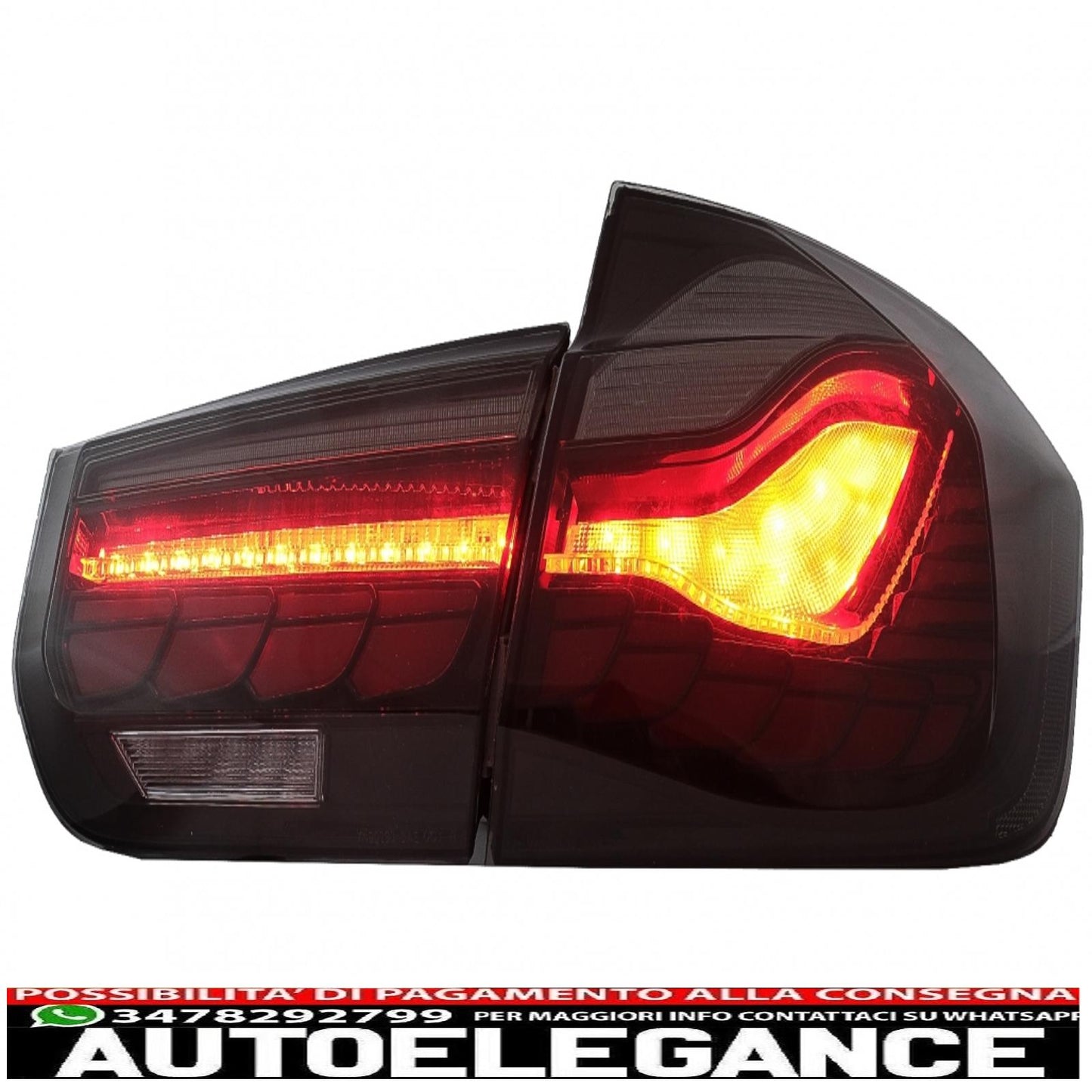 conversione dei fanali posteriori oled al design m4 adatti per bmw serie 3 f30 pre lci e lci (2011-2019) f35 f80 fumo rosso con luci di svolta sequenziali dinamiche AUTOELEGANCERICAMBI