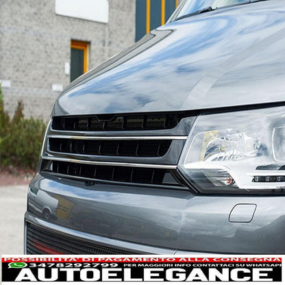 Griglia anteriore senza badge adatta per VW T5.1 Facelift Transporter (2010-2015) nera con strisce cromate