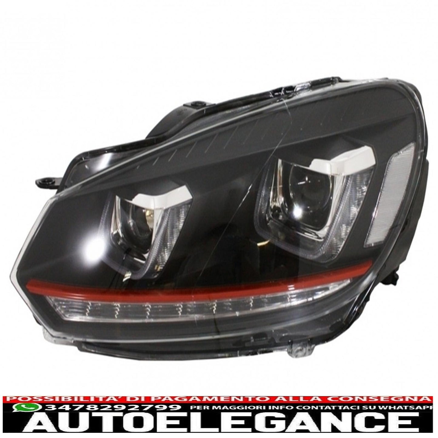 paraurti anteriore adatto per vw golf vi 6 (2008-2013) gti look con fari golf 7 3d led drl u-design led fluente luce di svolta striscia rossa gti guida a destra