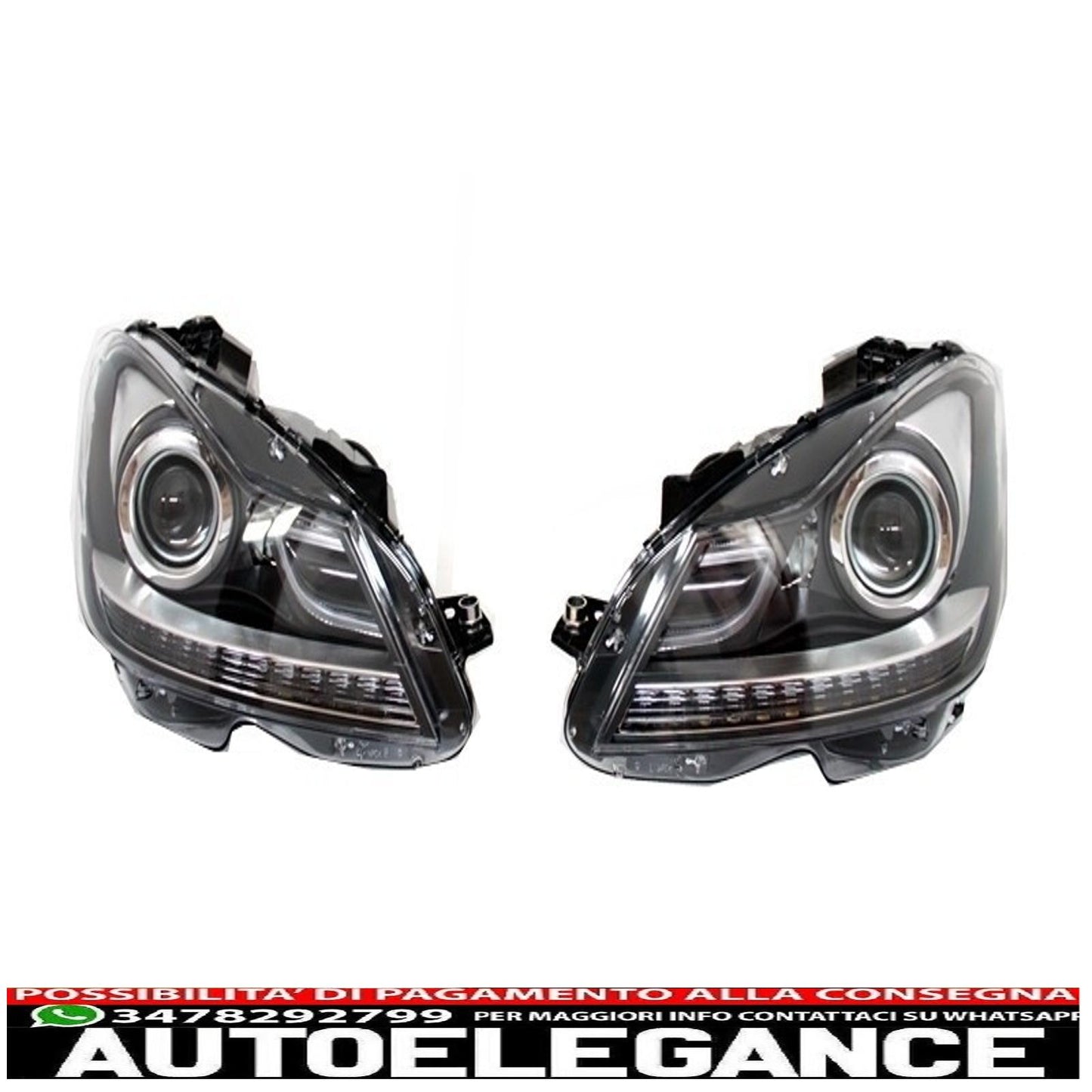 paraurti anteriore con fari drl led adatto per mercedes classe c w204 (2012-2014) c63 restyling design bi-xeno