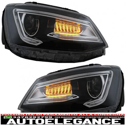 led headlights drl double beam lens suitable for vw jetta mk6 vi (2011-2017) bi-xenon design with right and dynamic turn signals black housing 