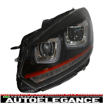 paraurti anteriore adatto per vw golf vi 6 (2008-2013) gti look con fari golf 7 3d led drl u-design led fluente luce di svolta striscia rossa gti