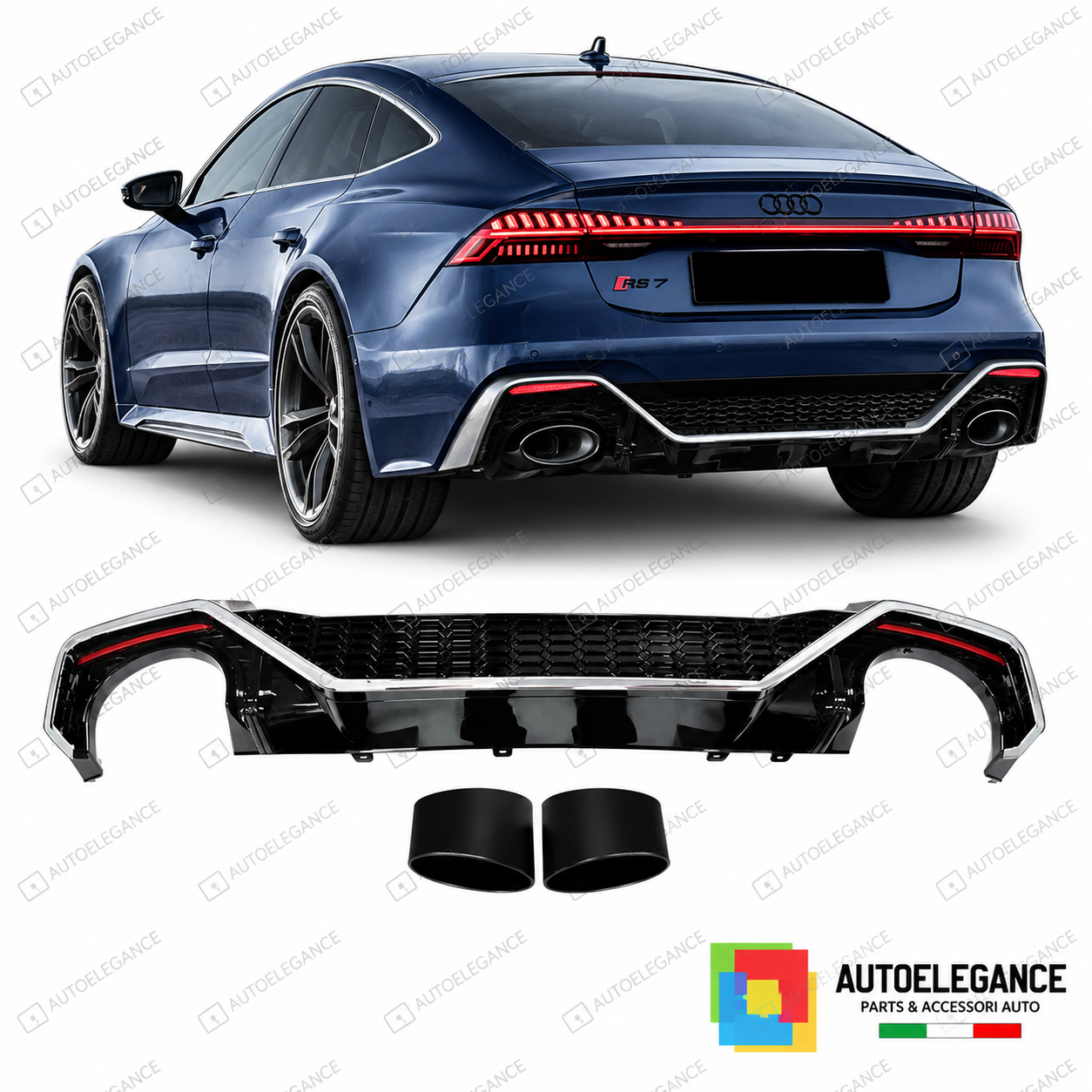 DIFFUSORE AUDI A7 19-23 LOOK RS7 NERO LUCIDO E CROMATO