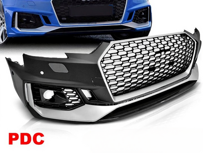 💫ART.7462 Paraurti Anteriore Look RS4 Argento Nero PDC per AUDI A4 B9 2015-2019💫