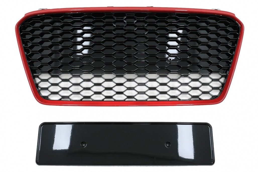 Griglia anteriore adatta per Audi R8 42 1st Generation Facelift (2013-2015) RS Design Nero Lucido Rosso
