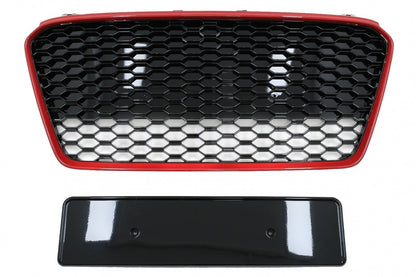 Griglia anteriore adatta per Audi R8 42 1st Generation Facelift (2013-2015) RS Design Nero Lucido Rosso