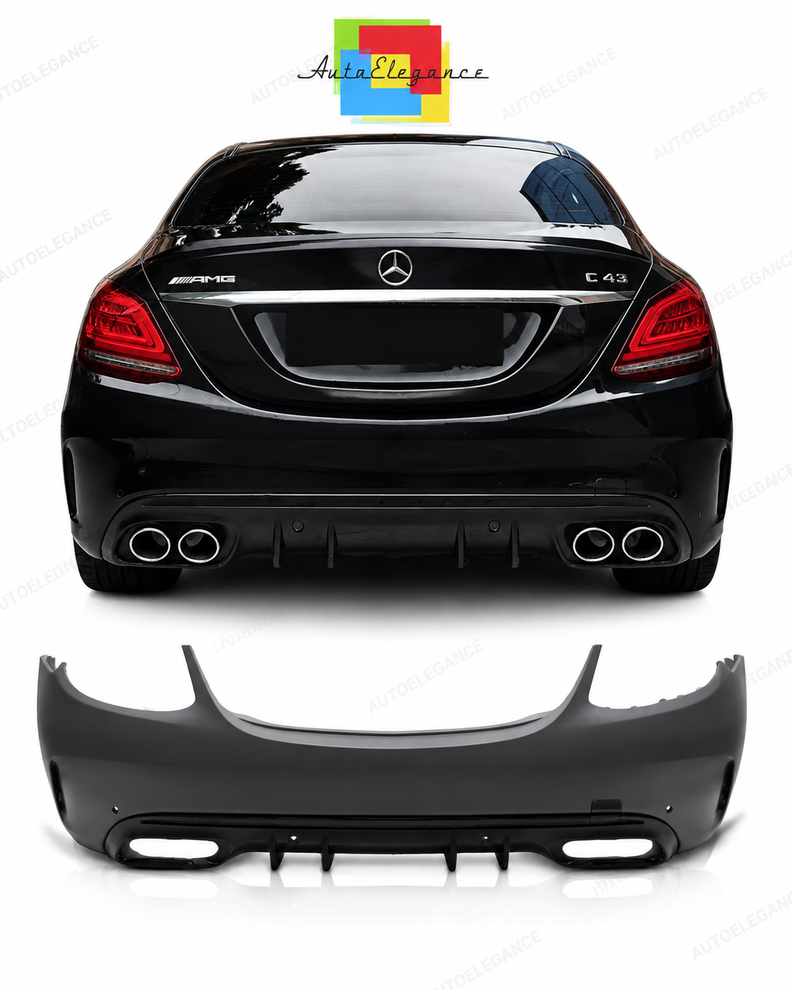 💕PARAURTI POSTERIORE MERCEDES CLASSE C W205 18-21 LOOK AMG C63 PDC💕