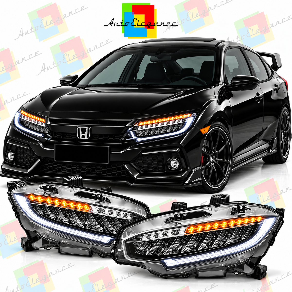 ART.11128 FARI ANTERIORI ADATTO PER HONDA CIVIC X 16-21 NERO LED