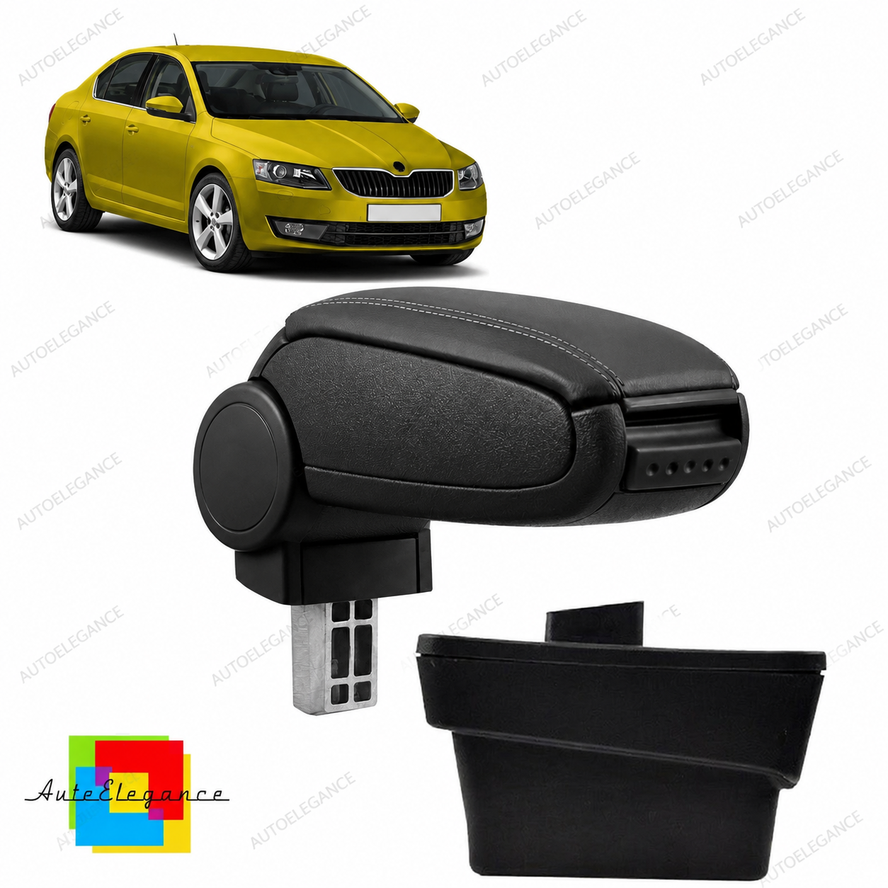 👉Bracciolo in pelle PU nera con vano portaoggetti Skoda Octavia III 13-18👈