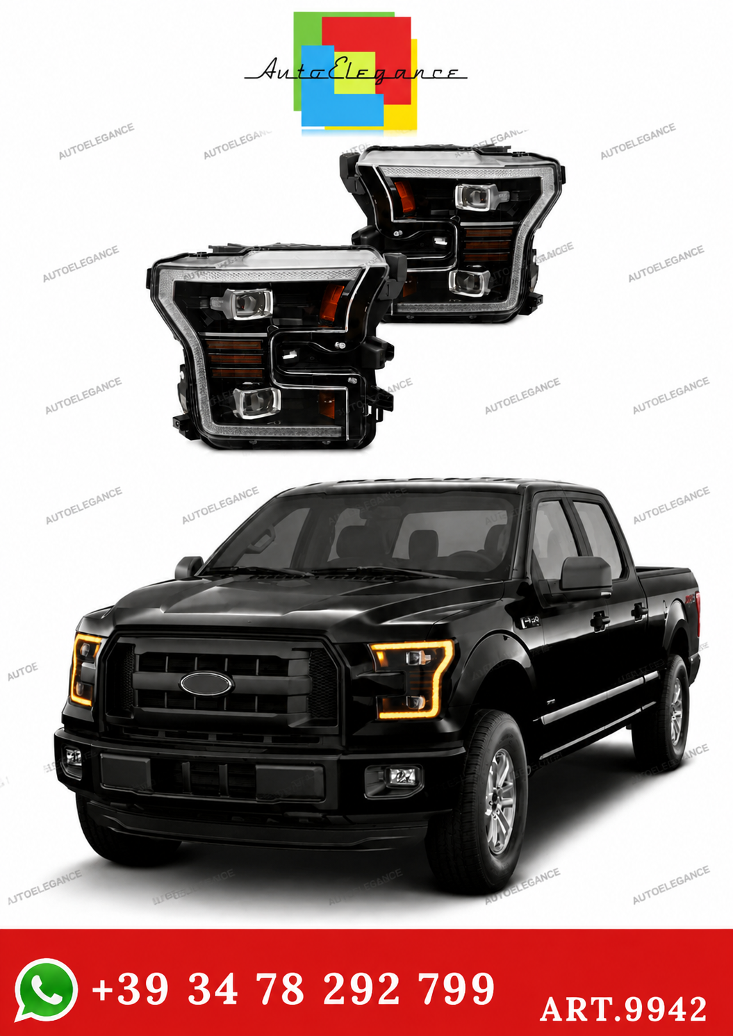 💫ART.9942 FARI ANTERIORI LED NERI PER FORD F150 MK13 2014-2017💫
