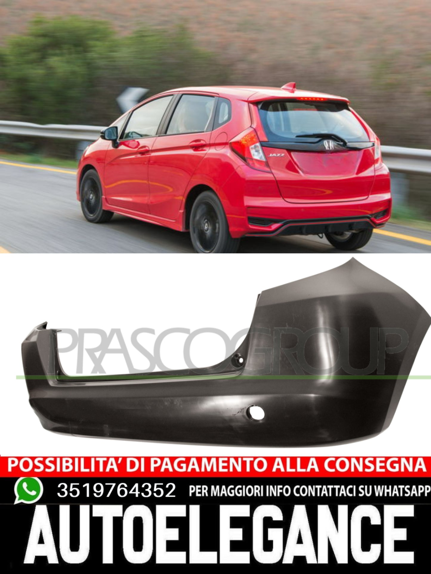 Paraurti Prasco Posteriore NERO-LISCIO no primer Per Honda Jazz Iii