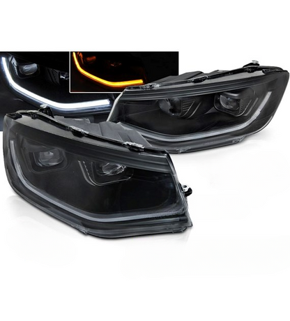 💕 Fari Anteriori Adatto per VW Caddy 20- Tube Light LED DRL Seq Neri 💕