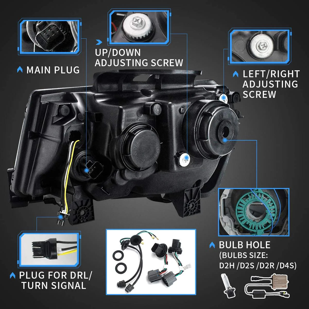 RGB Dual Beam Headlights for Chevy Camaro 2014 2015 with Sequential Amber Color, Multicolor DRL 