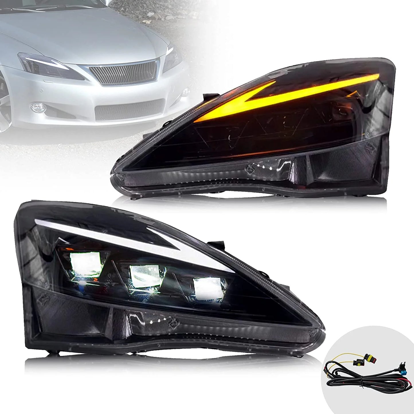 Fari per proiettori LED per Lexus IS250 IS350 2006-2012 IS200d IS F 2008-2014 (edizione riflettore ambra e trasparente)