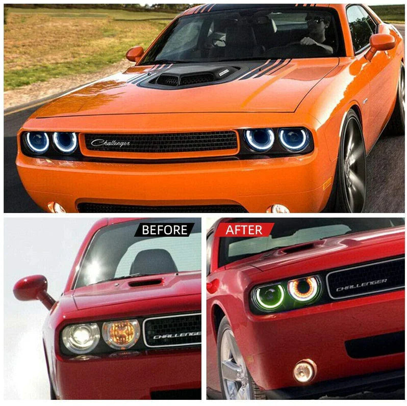 Halo LED Headlights (RGB) + Taillights for Dodge Challenger 2008-2014 