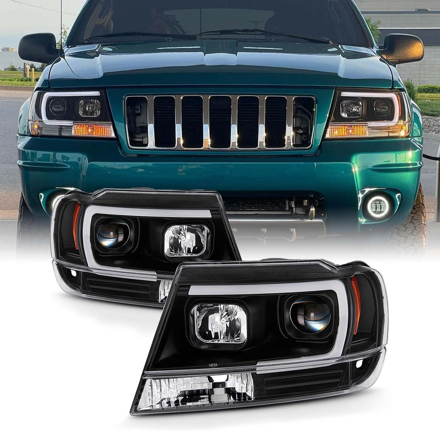 💫ART.6429 FARI LED TUBE LIGHT NERI per JEEP GRAND CHEROKEE 99-05 💫