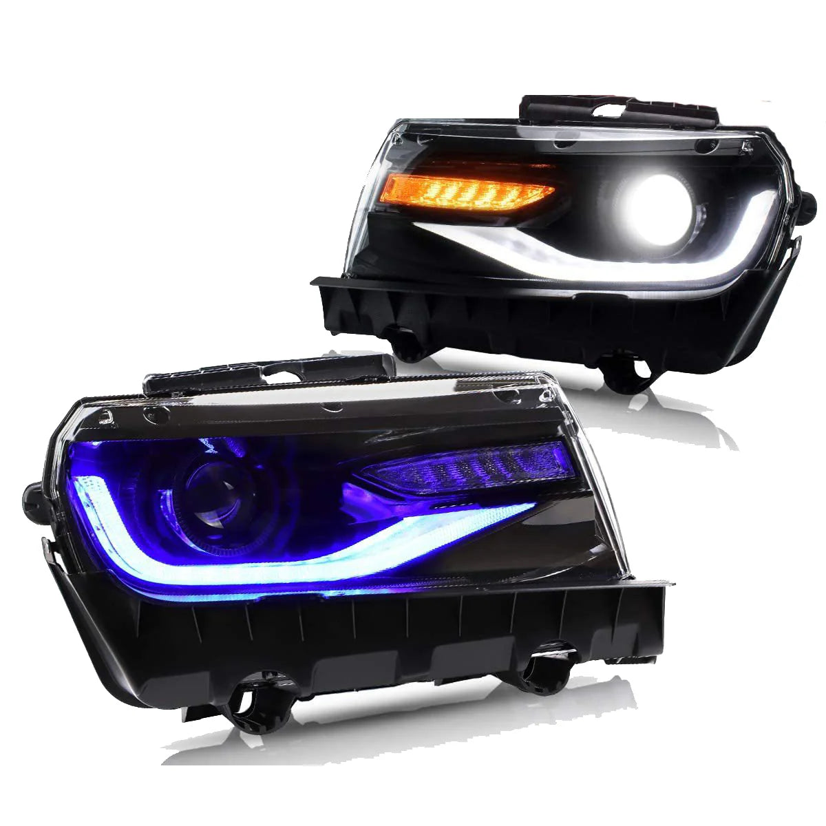RGB Dual Beam Headlights for Chevy Camaro 2014 2015 with Sequential Amber Color, Multicolor DRL 