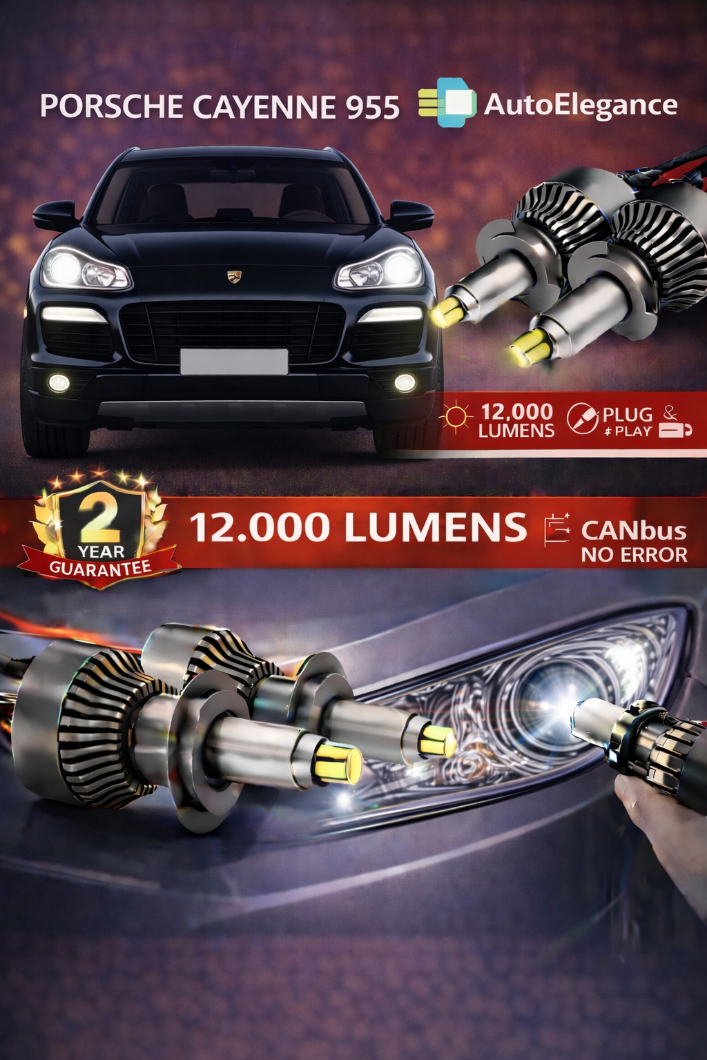 KIT LED per Porsche CAYENNE 955 ANABAGLIANTI H7 CANBUS Bianco 6500K 360 gradi