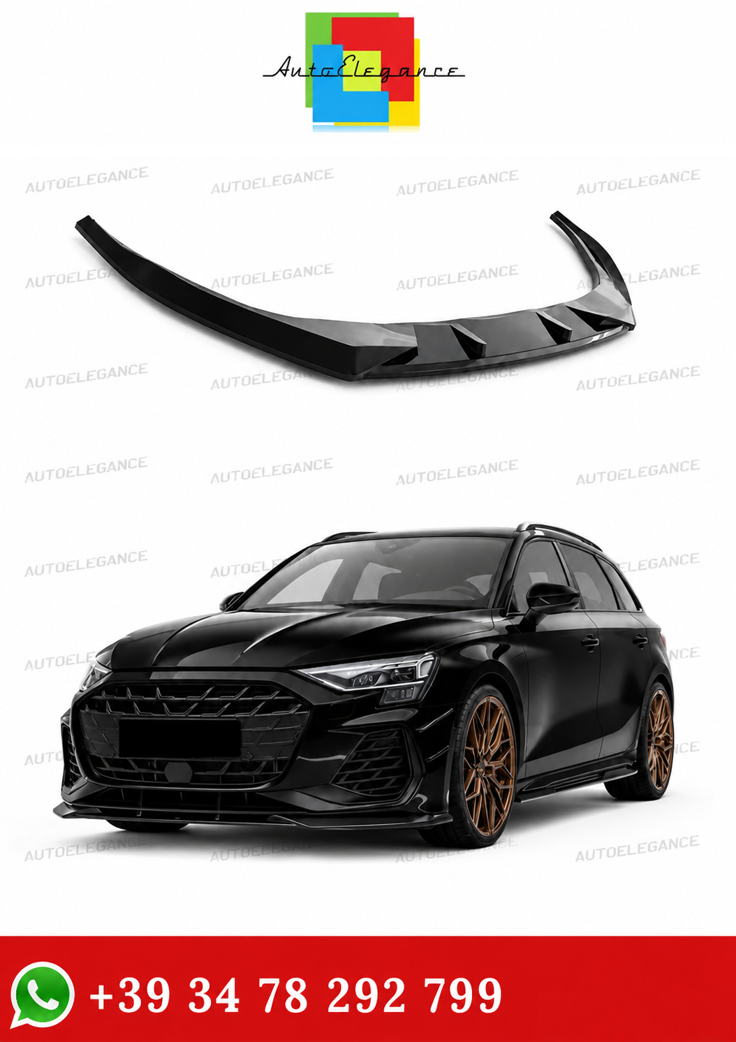 💕ART.9977 SPLITTER AUDI A3 S3 8Y FACELIFT MAX V1 NERO LUCIDO💕