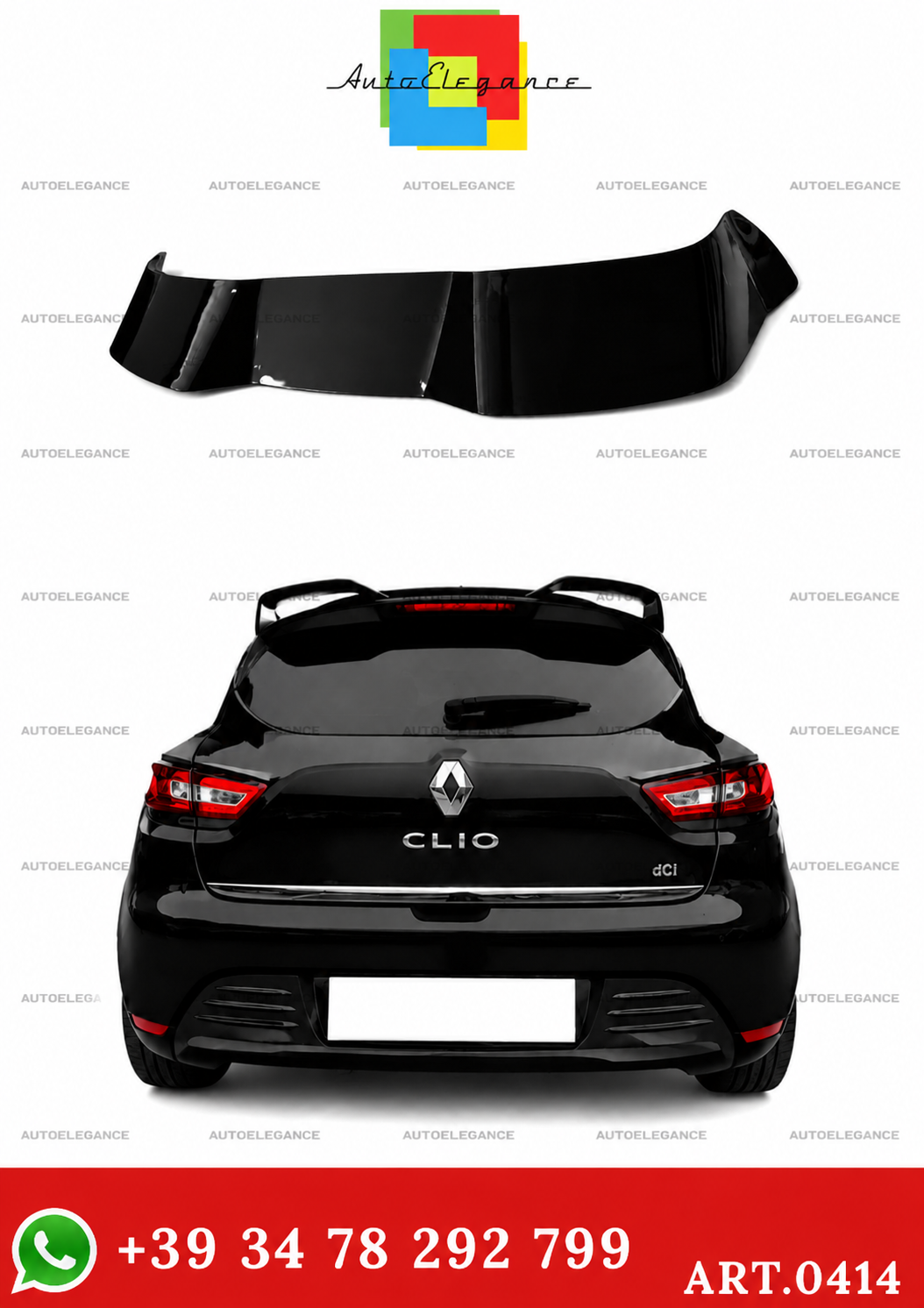 💫ART.0414 SPOILER TETTO NERO LUCIDO PER RENAULT CLIO 4 IV RS CUP 2012-2018💫