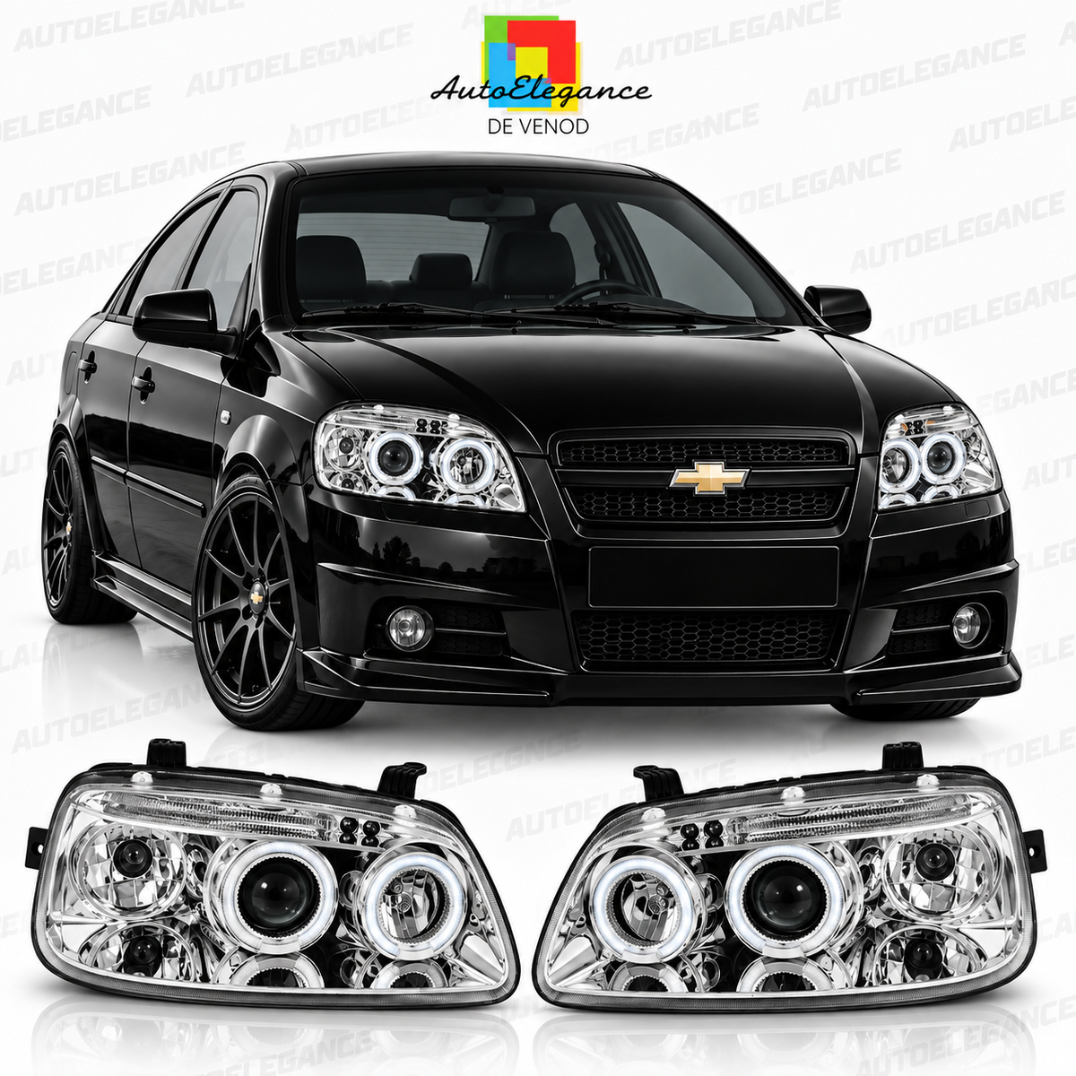 ART.10684  FARI ANTERIORI ADATTO PER CHEVROLET AVEO 03-06 CROMATO