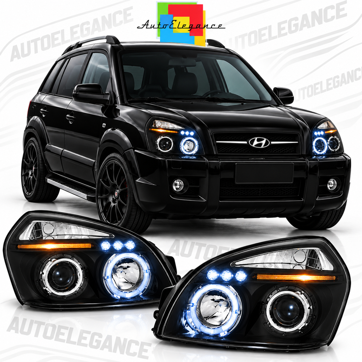 ART.11133 FARI ANTERIORI ADATTO PER HYUNDAI TUCSON 04-10 NERO