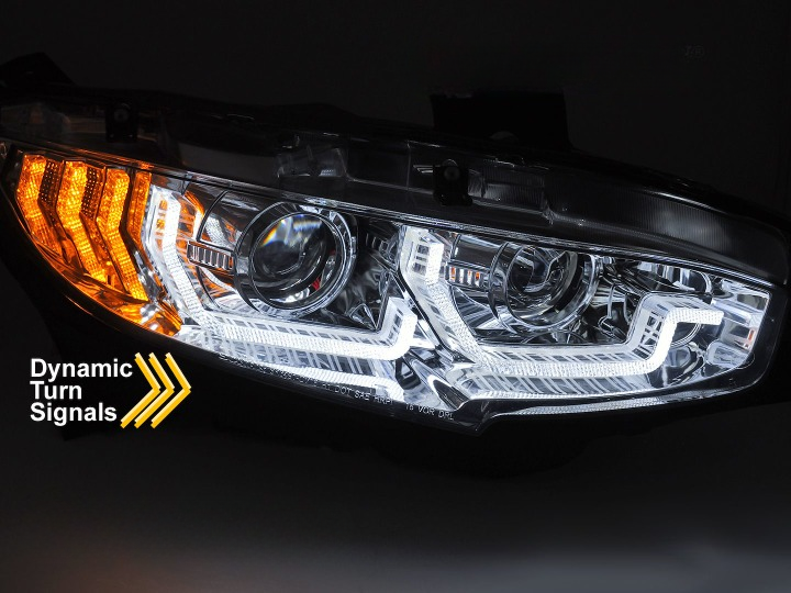 💕 Fari Anteriori Adatto per Honda Civic X 16-21 LED DRL Cromati Sequenziali 💕