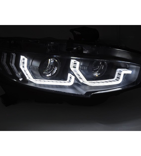 💕 Fari Anteriori Adatto per Honda Civic X 16-21 LED DRL Sequenziali Neri 💕