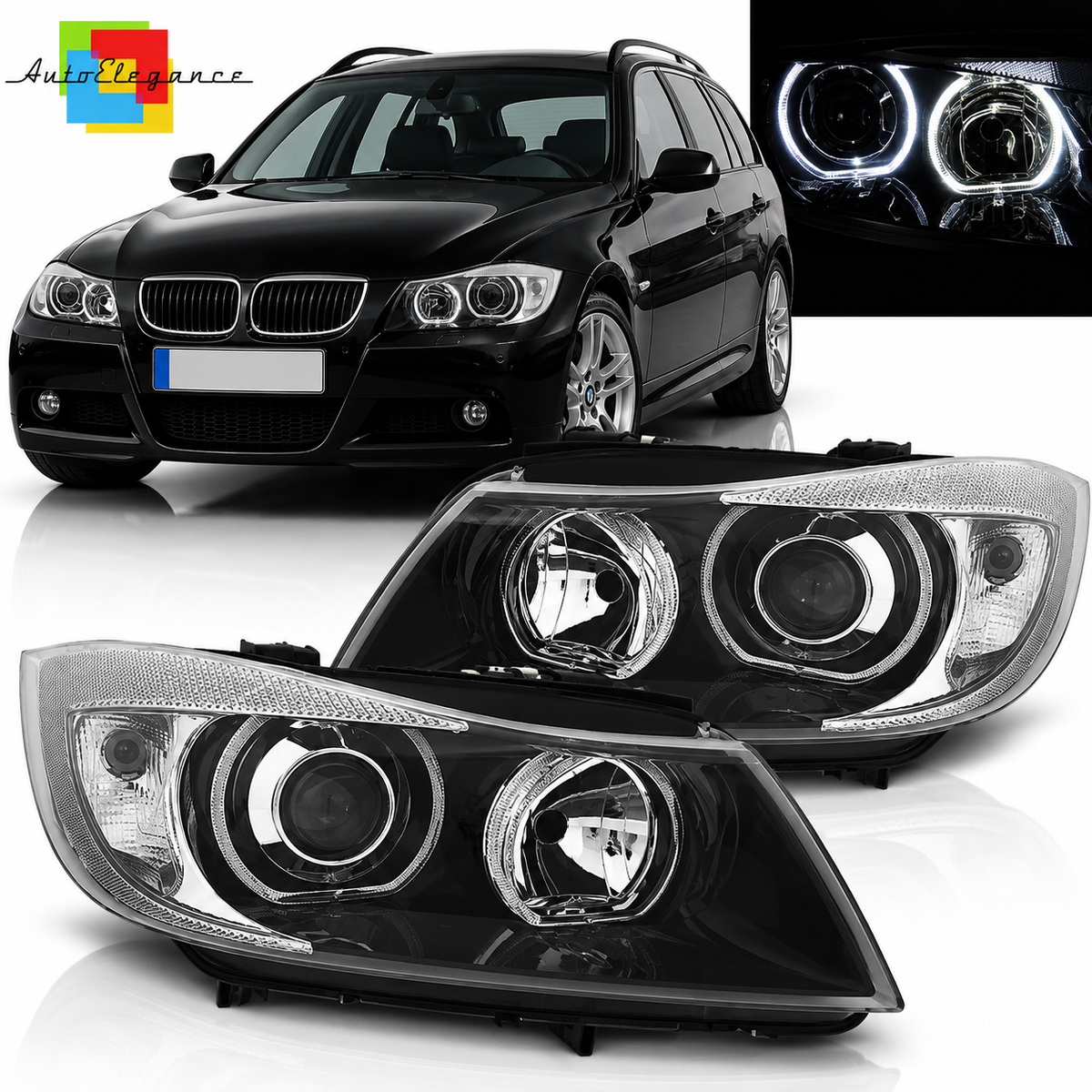 FARI ANGEL EYES LED NERI ADATTI PER BMW E90 E91 05-11