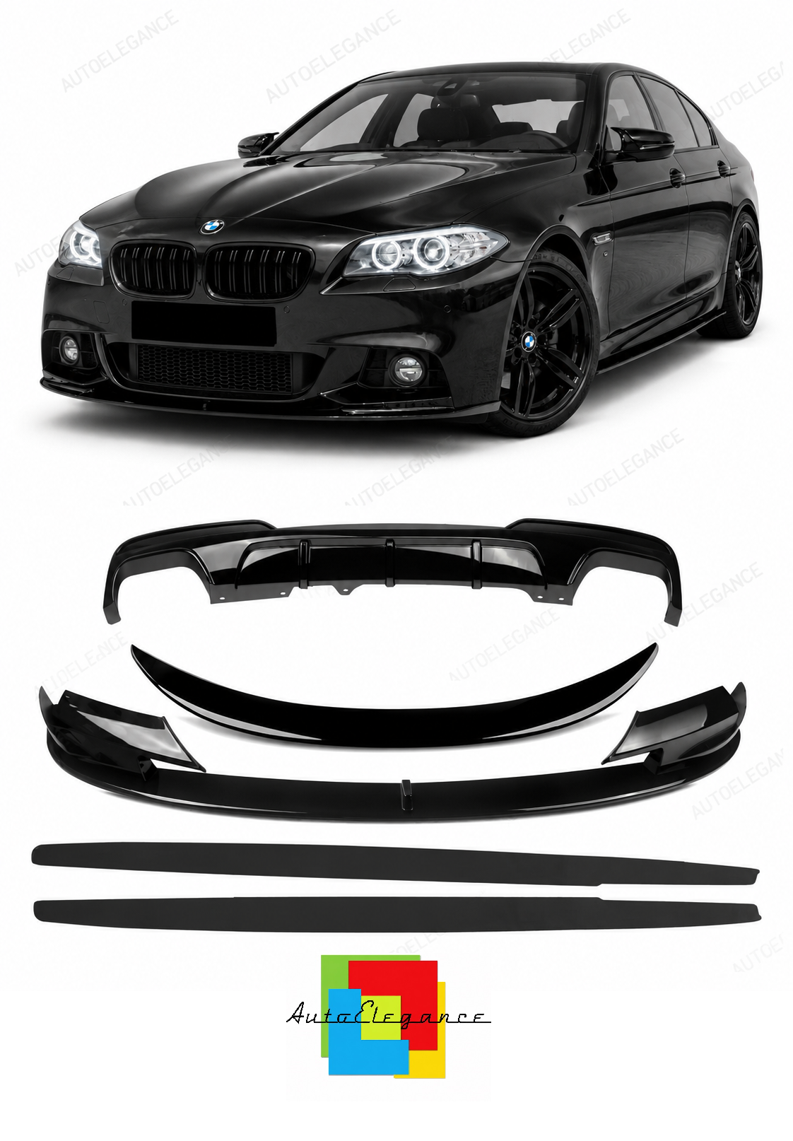 💕BODYKIT BMW SERIE 5 F10 F11 M SPORT 2010+ NERO  LUCIDO  💕