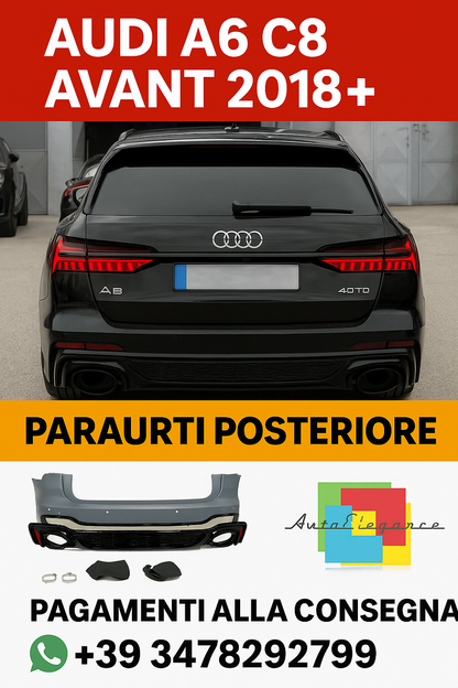 ⭐PARAURTI POSTERIORE PER AUDI A6 C8 2018-2022 AVANT LOOK RS6⭐