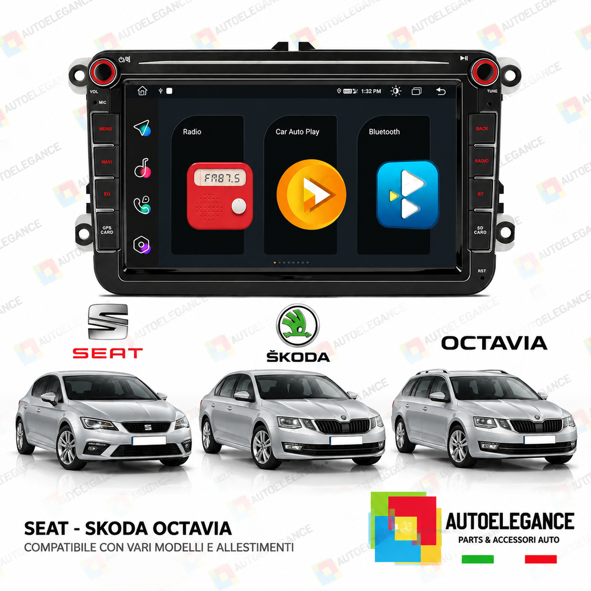 RADIO GPS ANDROID 11ADATT PER SEAT SKODA OCTACORE 4GB RAM