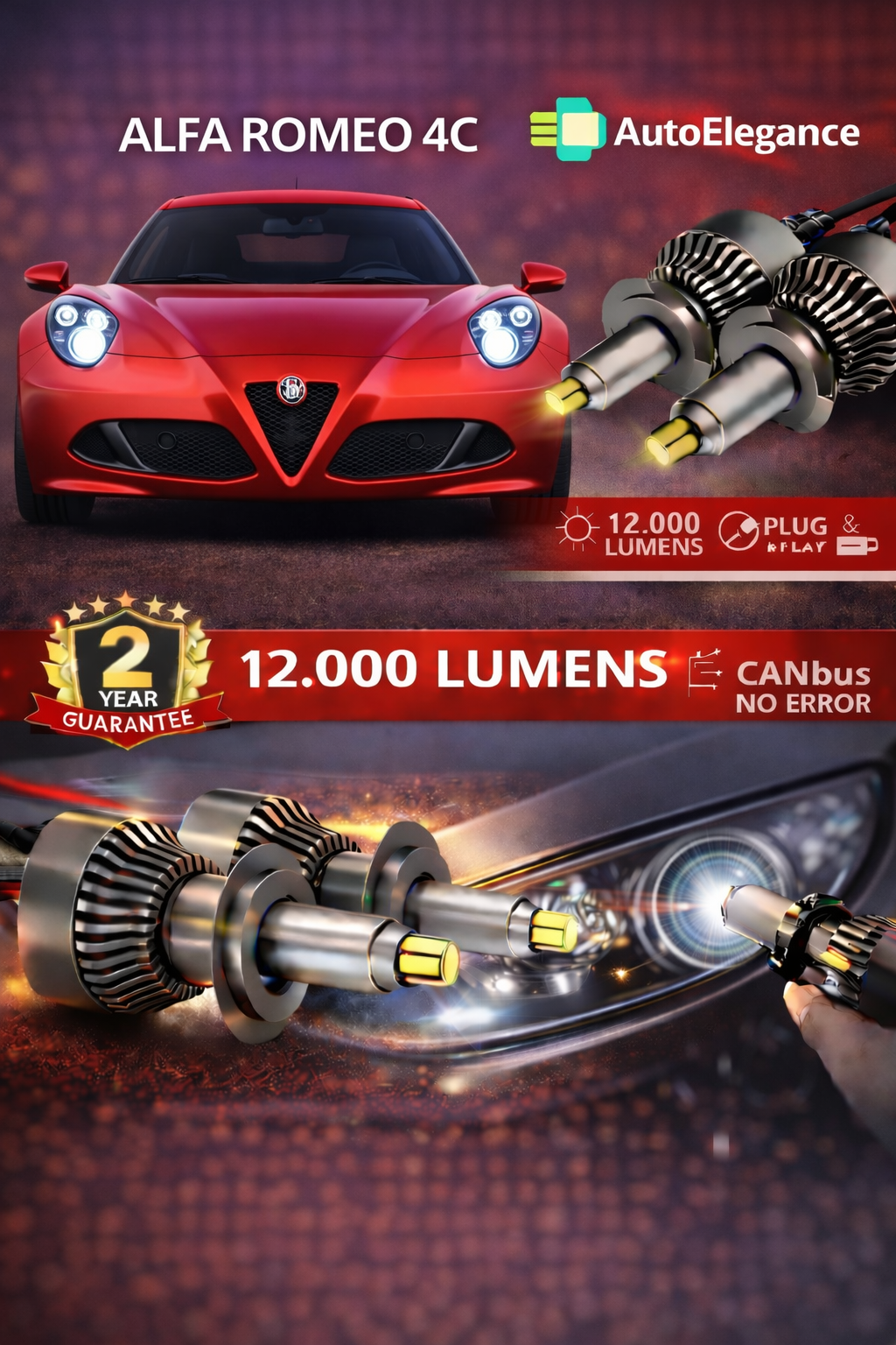 KIT LED Alfa Romeo 4C ANABAGLIANTI H7 CANBUS Bianco 6500K 360 gradi