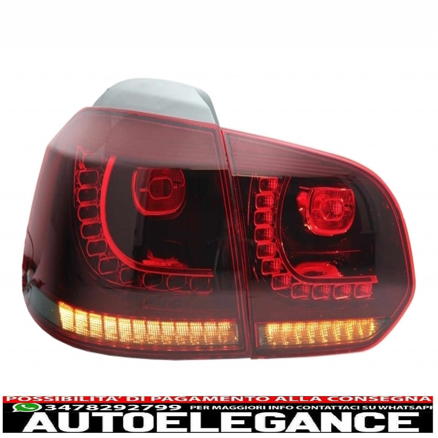 rear bumper with exhaust system suitable for vw golf 6 vi (2008-2013) side skirts and rear lights design r20 full led cherry red with dynamic sequential direction indicators (left and right)