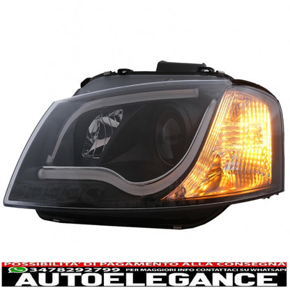 drl led headlights suitable for audi a3 8p (05.2003-03.2008) black 