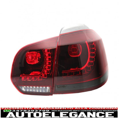full led rear lights suitable for vw golf 6 vi (2008-2013) r20 cherry red design with sequential dynamic cornering lights (left and right)